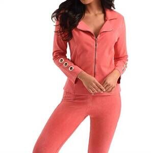 NEW FRENCH KYSS carter moto grommet jacket in coral
